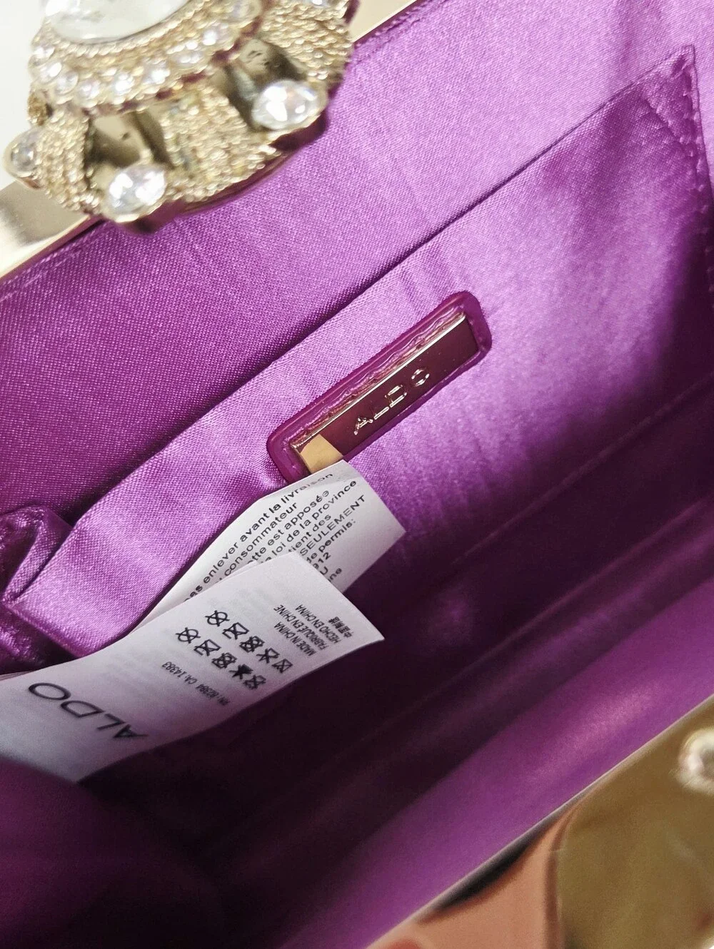 Aldo Embellished Pink Crystal Box Clutch with Gold Chain